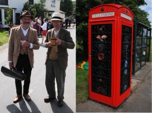 Folk musicians and a stained-glass phonebox at the Mellis Festival